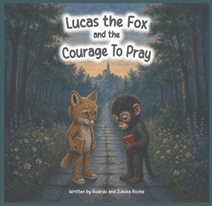 Cover of Lucas the Fox and the Courage to Pray, showing Lucas and a monkey in a forest.